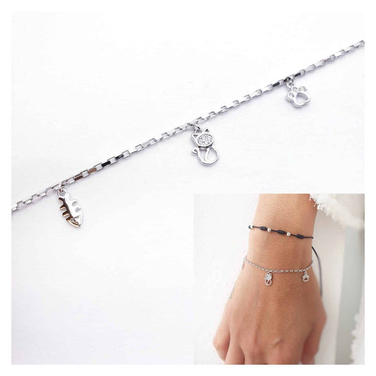 Pulsera mascota gato de plata de ley