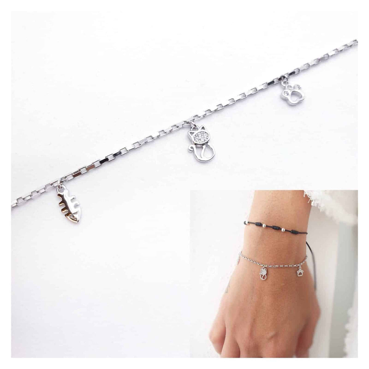 Pulsera mascota gato de plata de ley - vista adicional