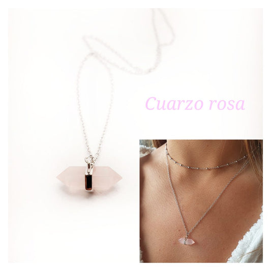 Collar piedra natural Cuarzo rosa