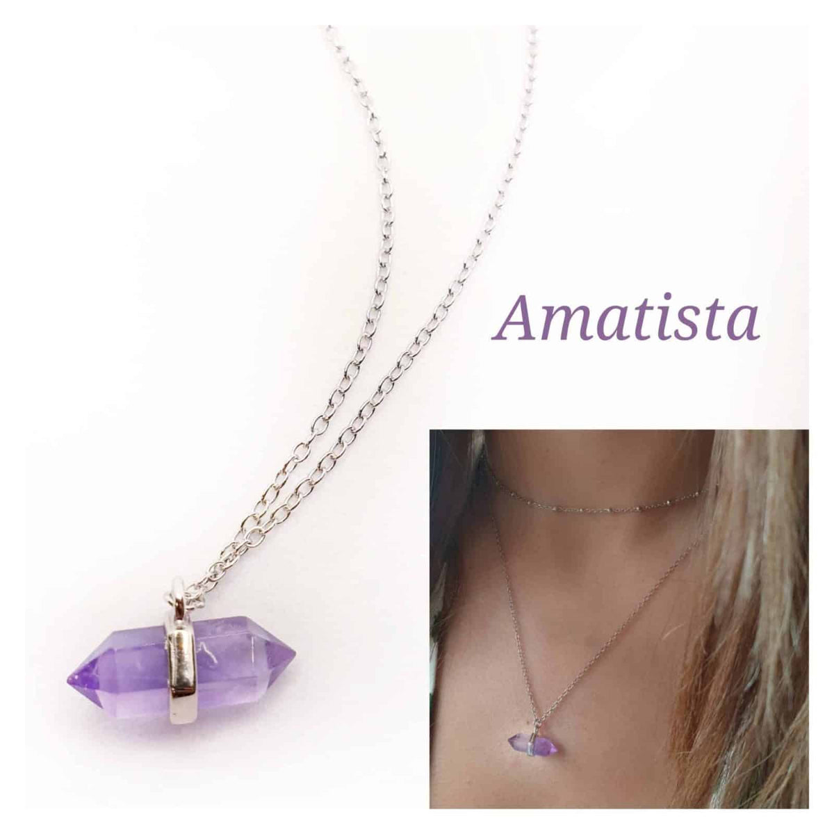 Collar amatista prisma de plata de ley - vista adicional