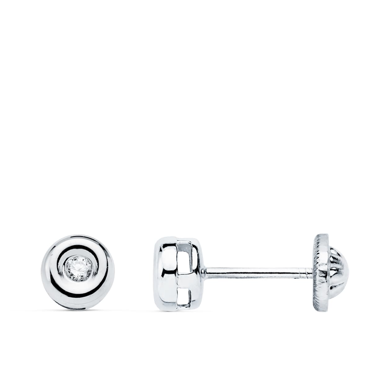 18K PENDIENTES ORO BLANCO DIAMANTES TALLA BRILLANTE 4.5MM 0.05 QTS.