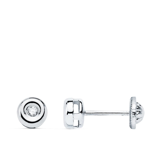 18K PENDIENTES ORO BLANCO DIAMANTES TALLA BRILLANTE 4.5MM 0.05 QTS.