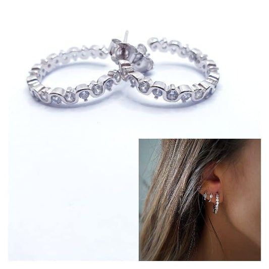 Pendientes aro circonitas de plata de ley - Joyería Zafir