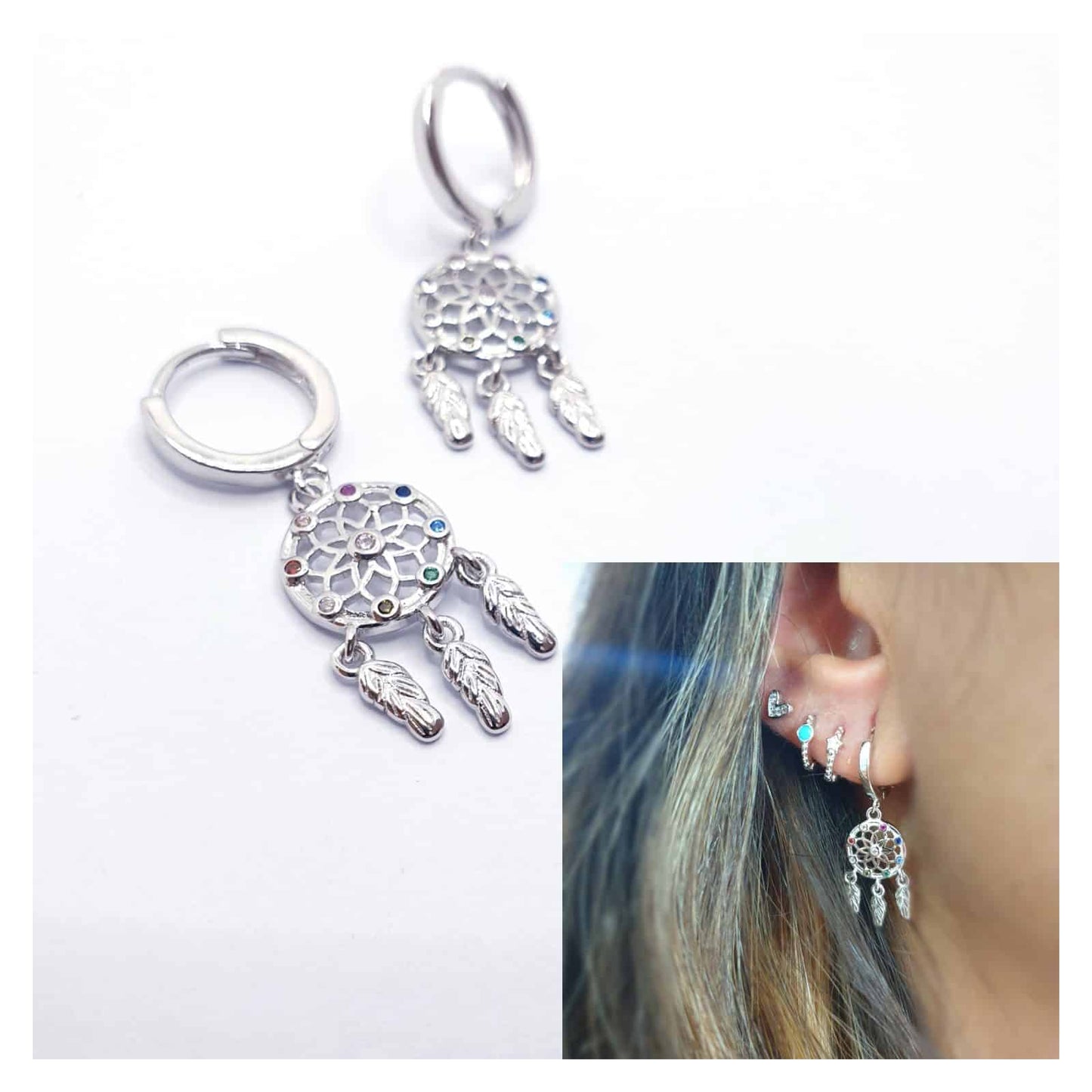 Pendientes atrapasueños de plata de ley