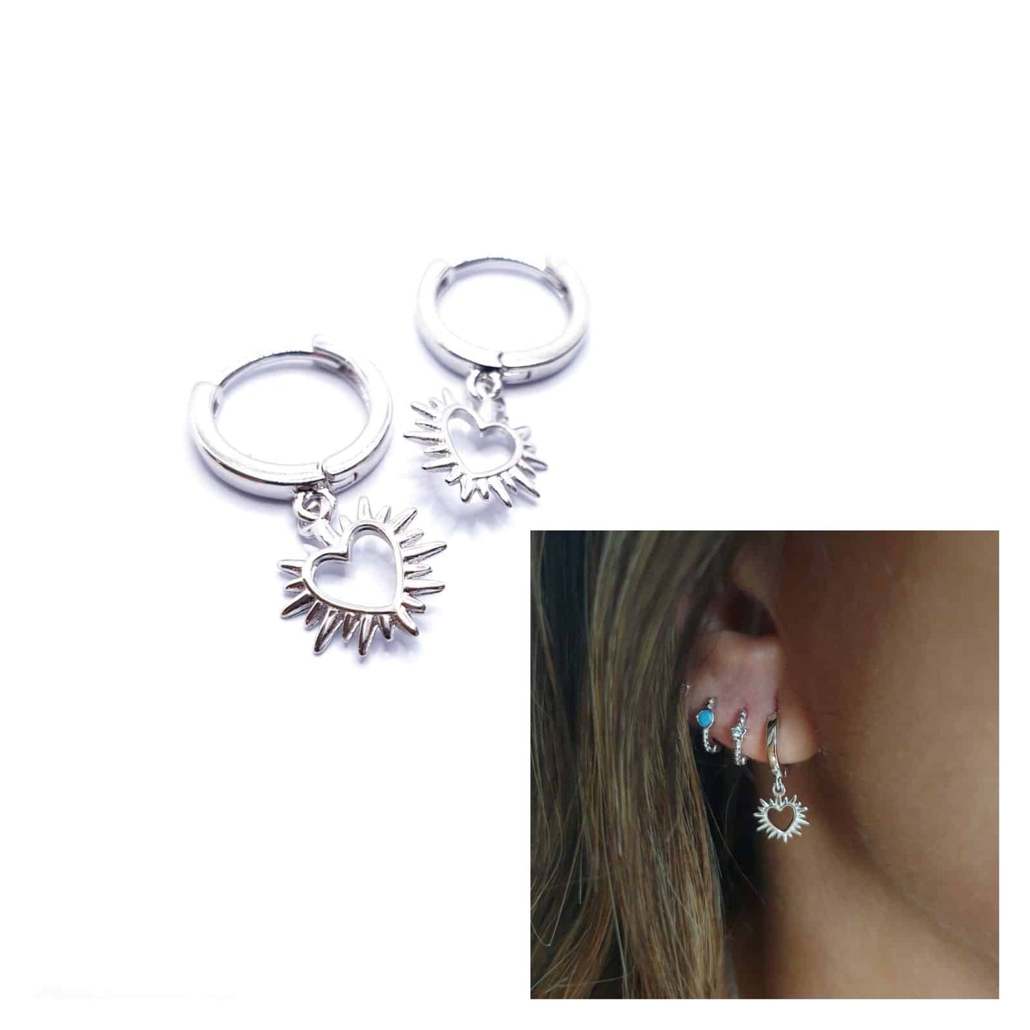 Pendientes Sagrado corazón de plata de ley