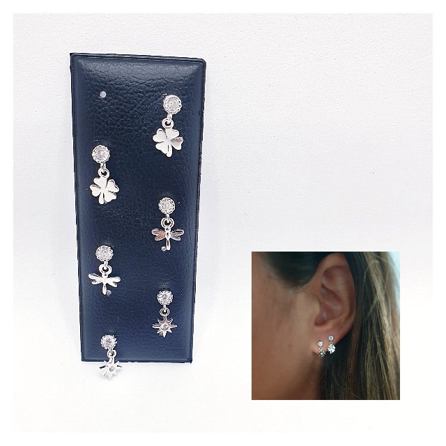 Pendientes rosca charm de plata de ley