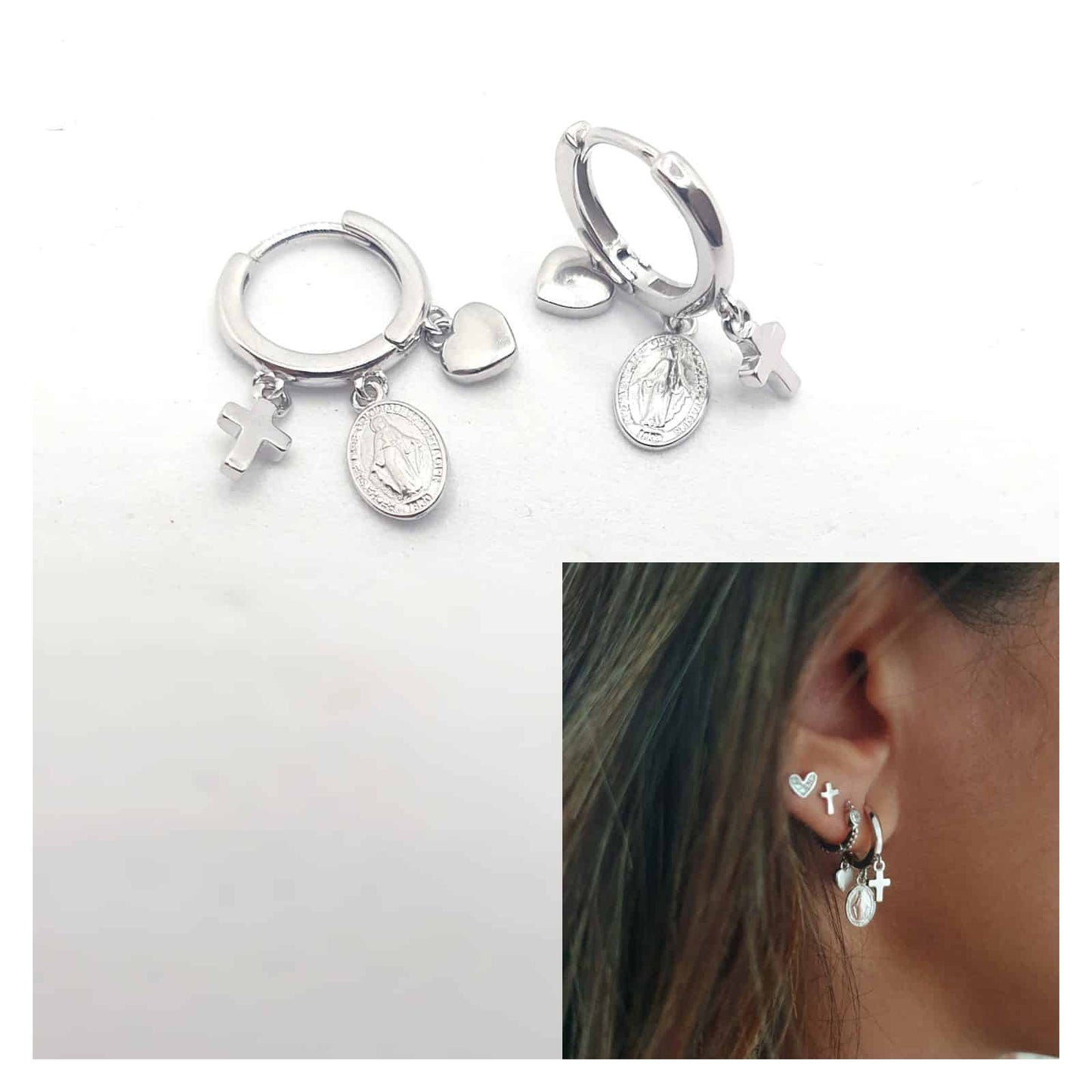 Pendientes Fe de plata de ley