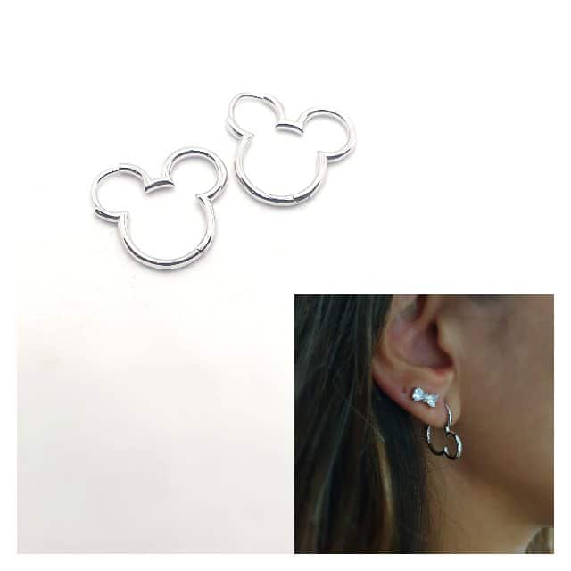 Pendientes silueta Mickey de plata de ley - Joyería Zafir