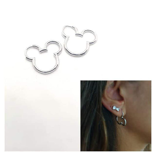 Pendientes silueta Mickey de plata de ley - Joyería Zafir
