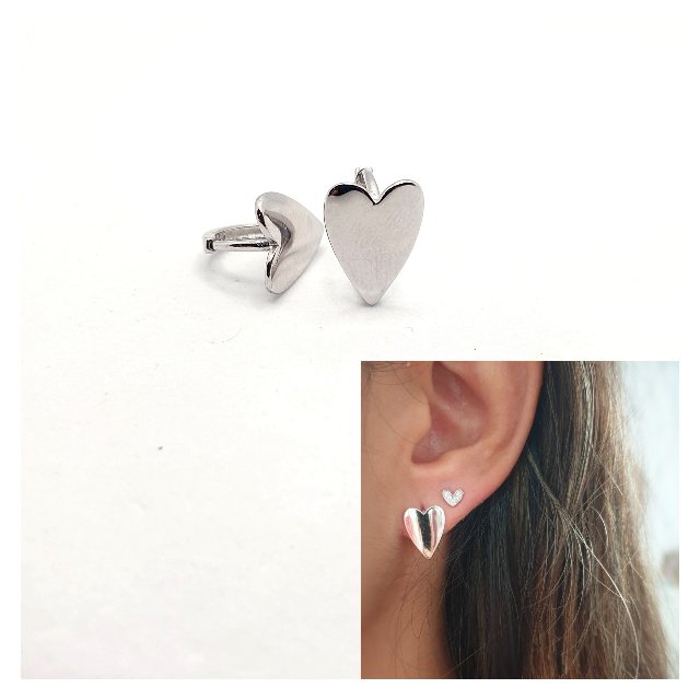 Pendiente corazón click de plata de ley