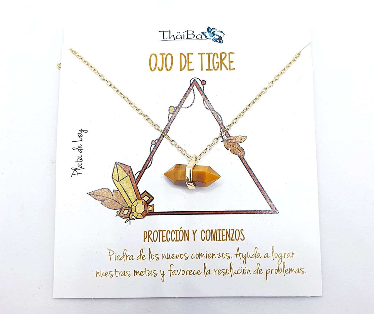 Collar ojo de tigre oro prisma de plata de ley con baño de oro de 14 quilates - Joyería Zafir