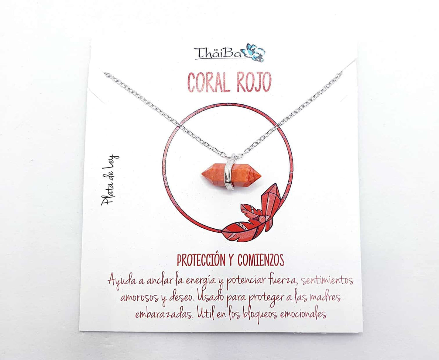 Collar coral rojo de plata de ley