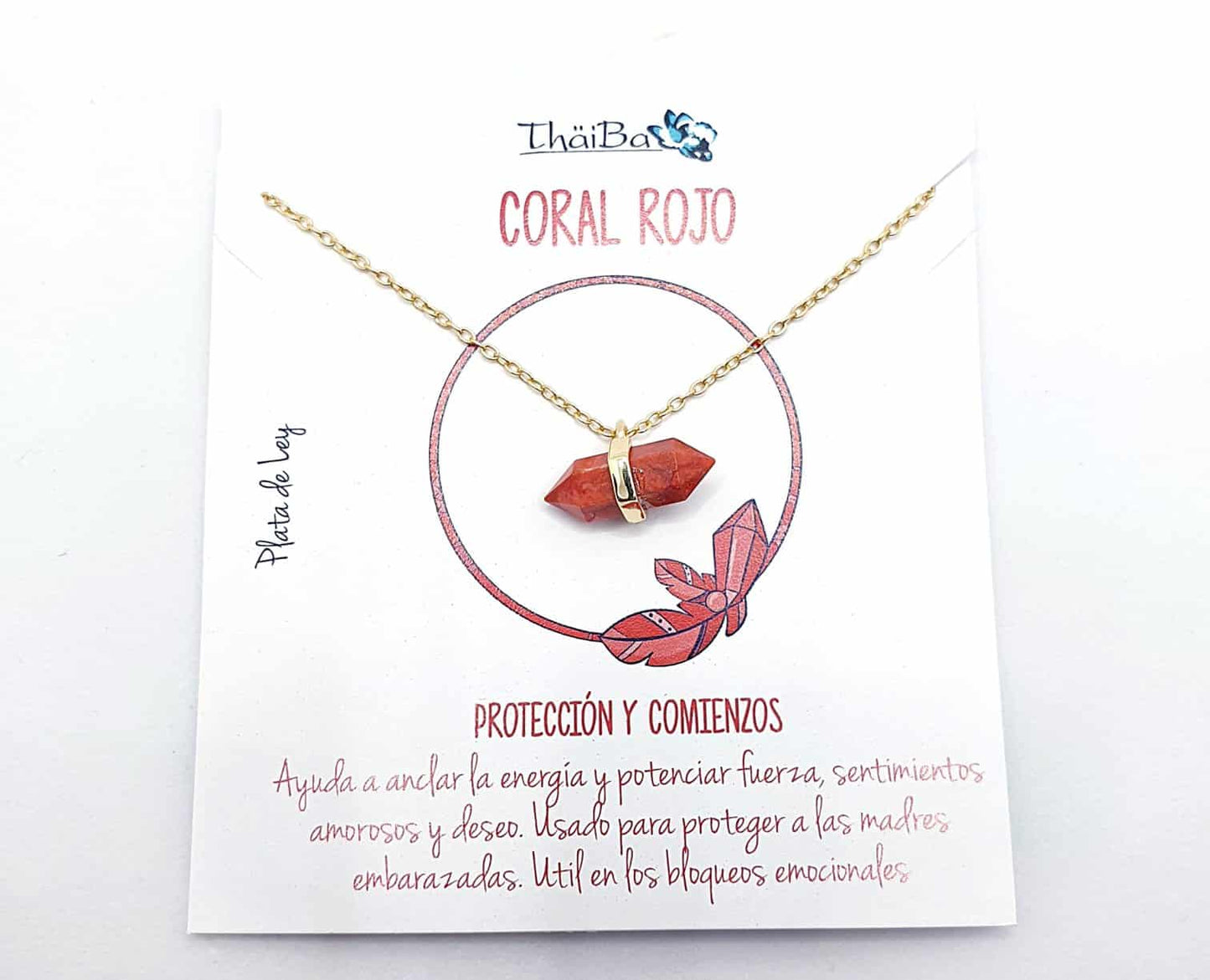Collar coral rojo oro prisma de 14 quilates
