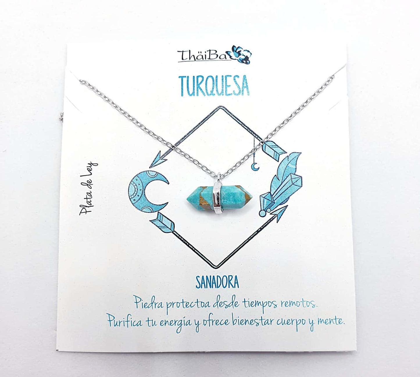 Collar piedra turquesa prisma de plata de ley