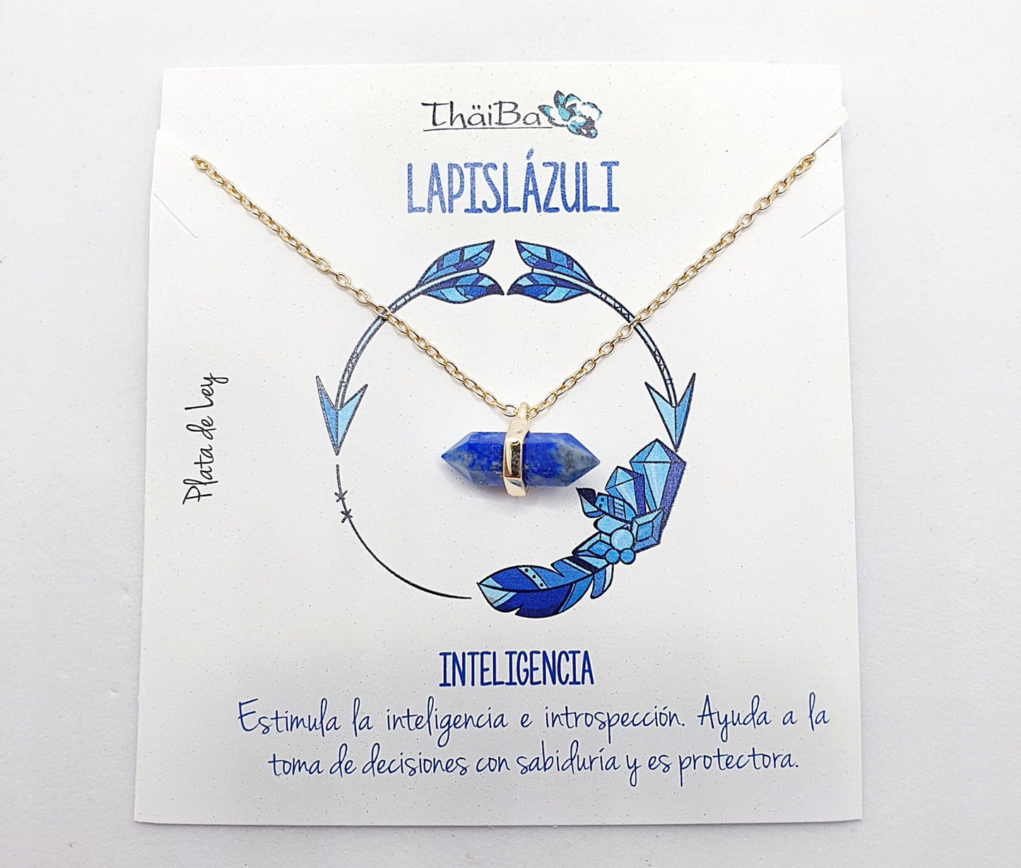 Collar piedra lapislázuli prisma oro de plata de ley