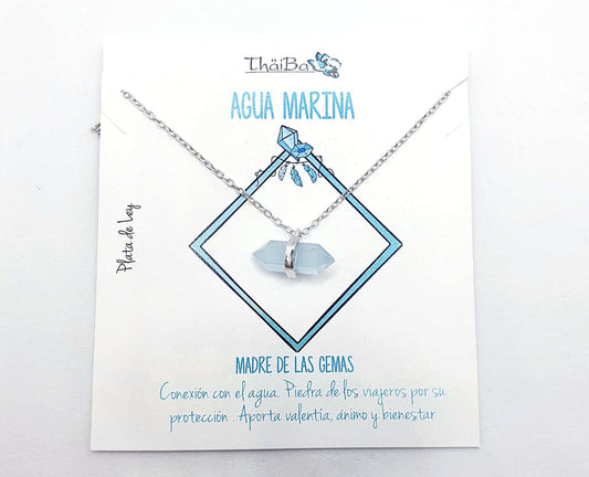 Collar agua marina prisma de plata de ley