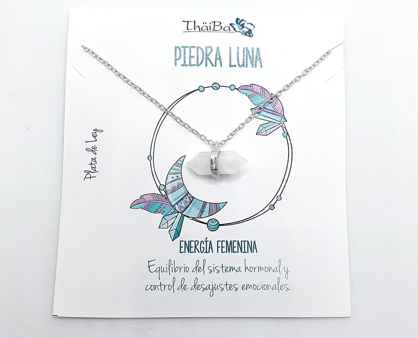 Collar piedra luna prisma de plata de ley