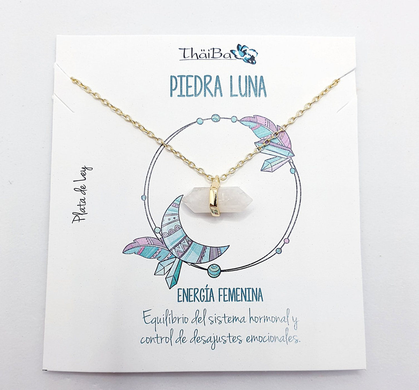 Collar piedra luna oro prisma de 14 quilates