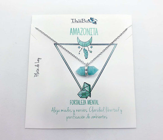 Collar amazonita prisma de plata de ley