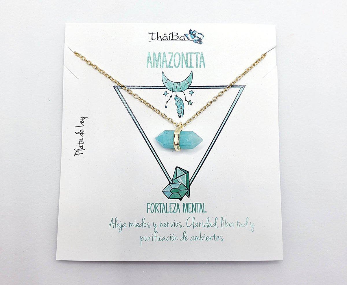 Collar amazonita prisma de plata de ley con baño de oro de 14 quilates - Joyería Zafir