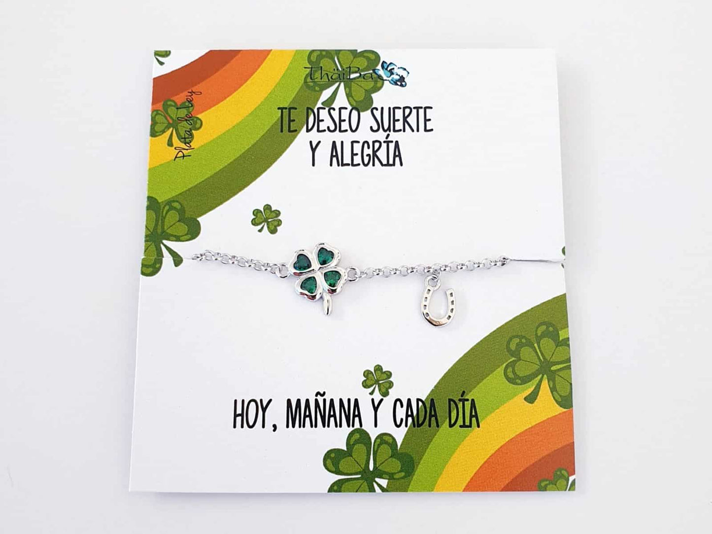 Pulsera trébol verde de plata de ley