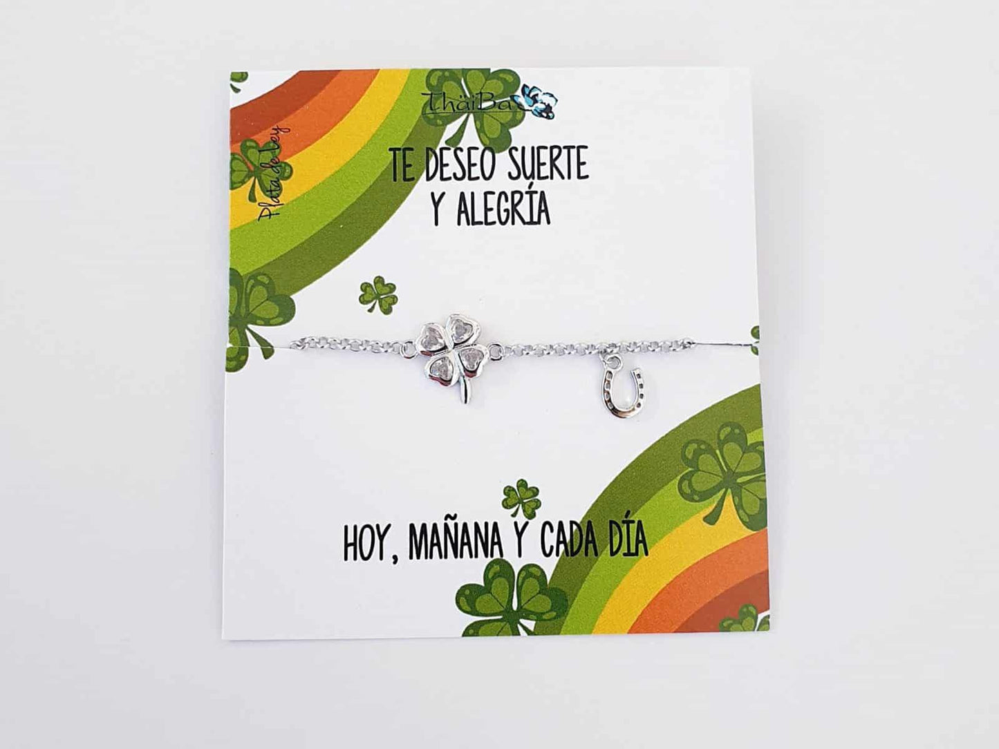 Pulsera trébol blanco de plata de ley