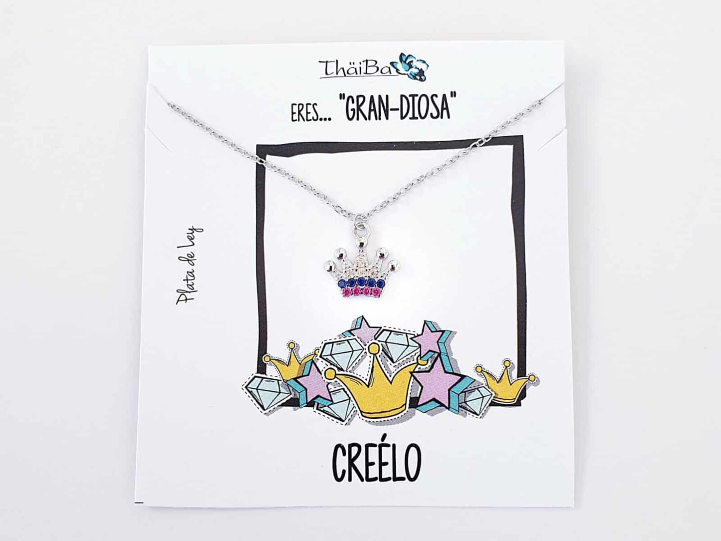 Collar corona de plata de ley