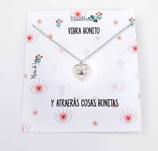 Collar corazón ojo de plata de ley