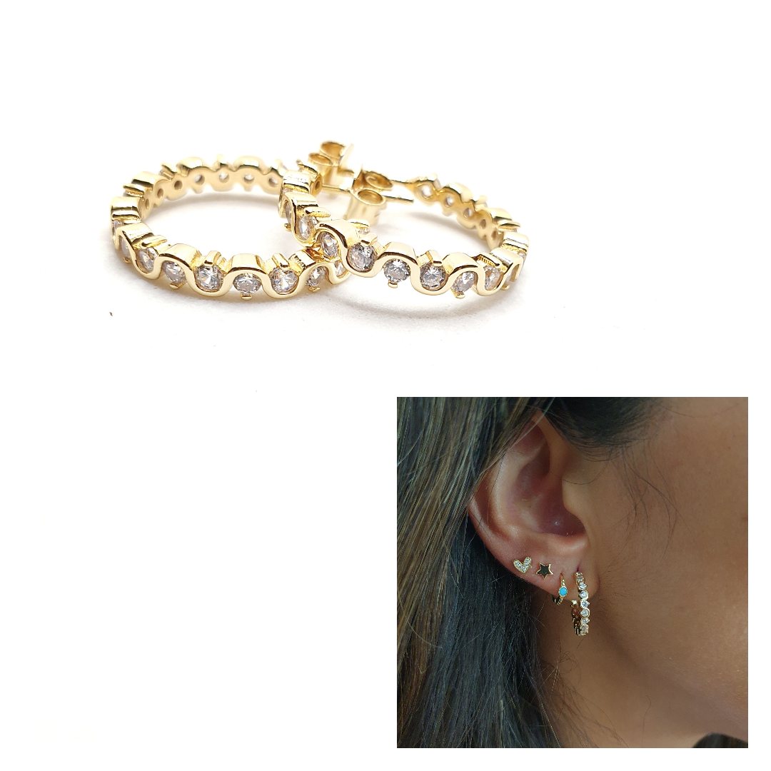 Pendientes aro circonitas oro de 14 quilates
