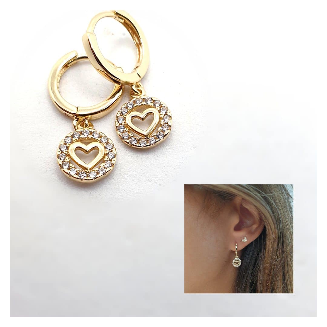 Pendientes Love de plata de ley con baño de oro de 14 quilates - Joyería Zafir