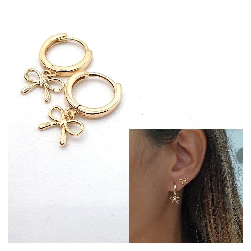 Pendientes coquette de plata de ley con baño de oro de 14 quilates - Joyería Zafir
