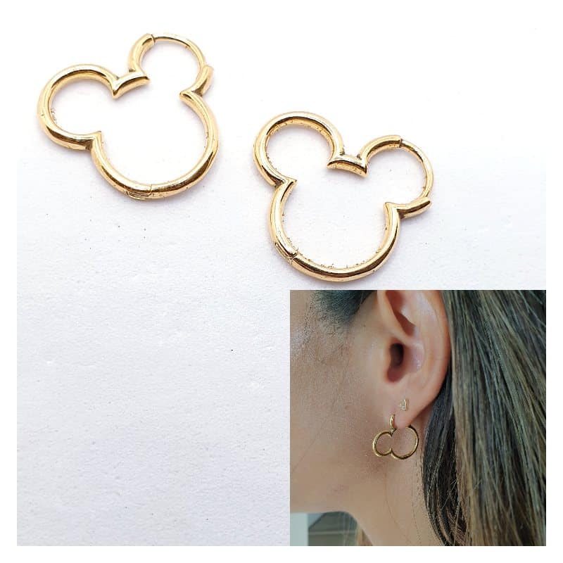 Pendientes silueta Mickey oro de 14 quilates