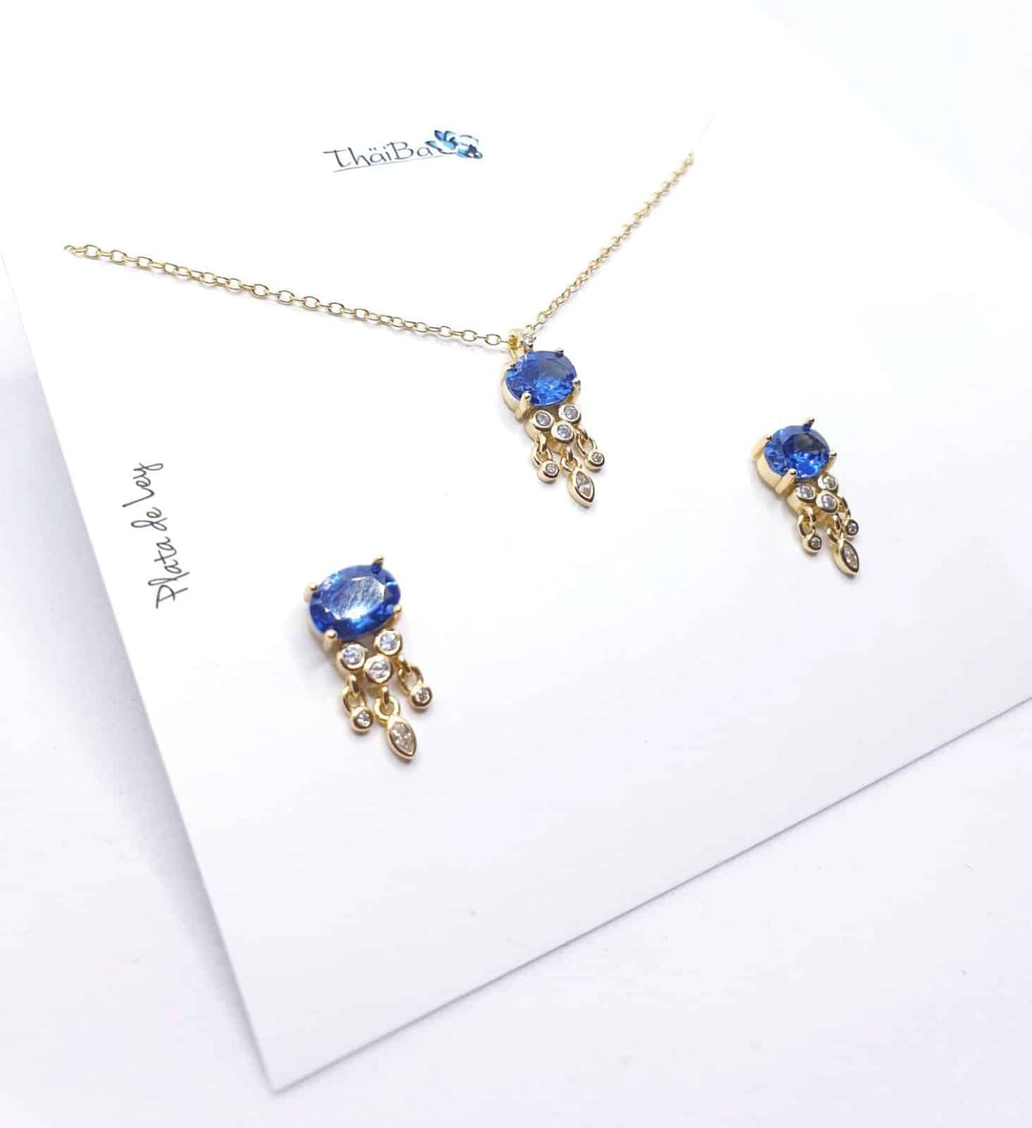 Set luxury azul oro de 14 quilates