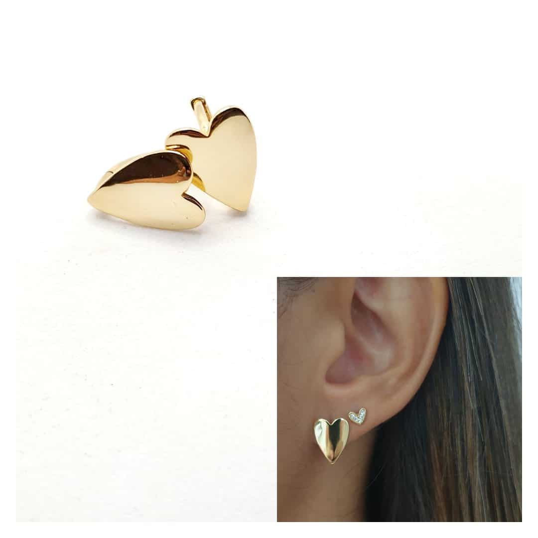 Pendiente corazón click oro de 14 quilates