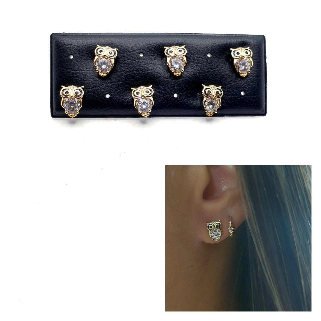 Pendientes búho de plata de ley con baño de oro de 14 quilates - Joyería Zafir