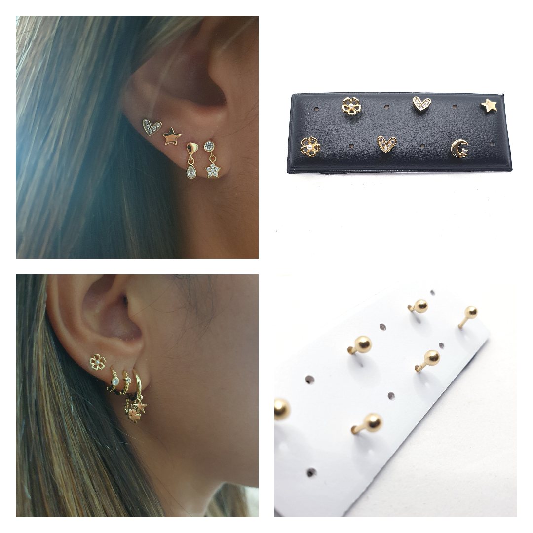 Pendientes rosca mix happy oro de 14 quilates