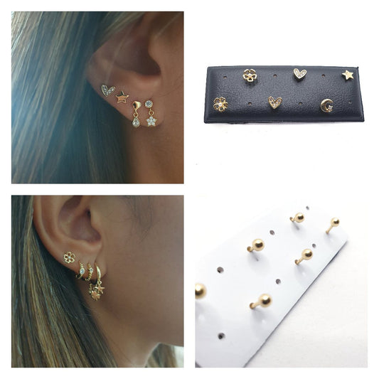 Pendientes rosca mix happy de plata de ley con baño de oro de 14 quilates - Joyería Zafir