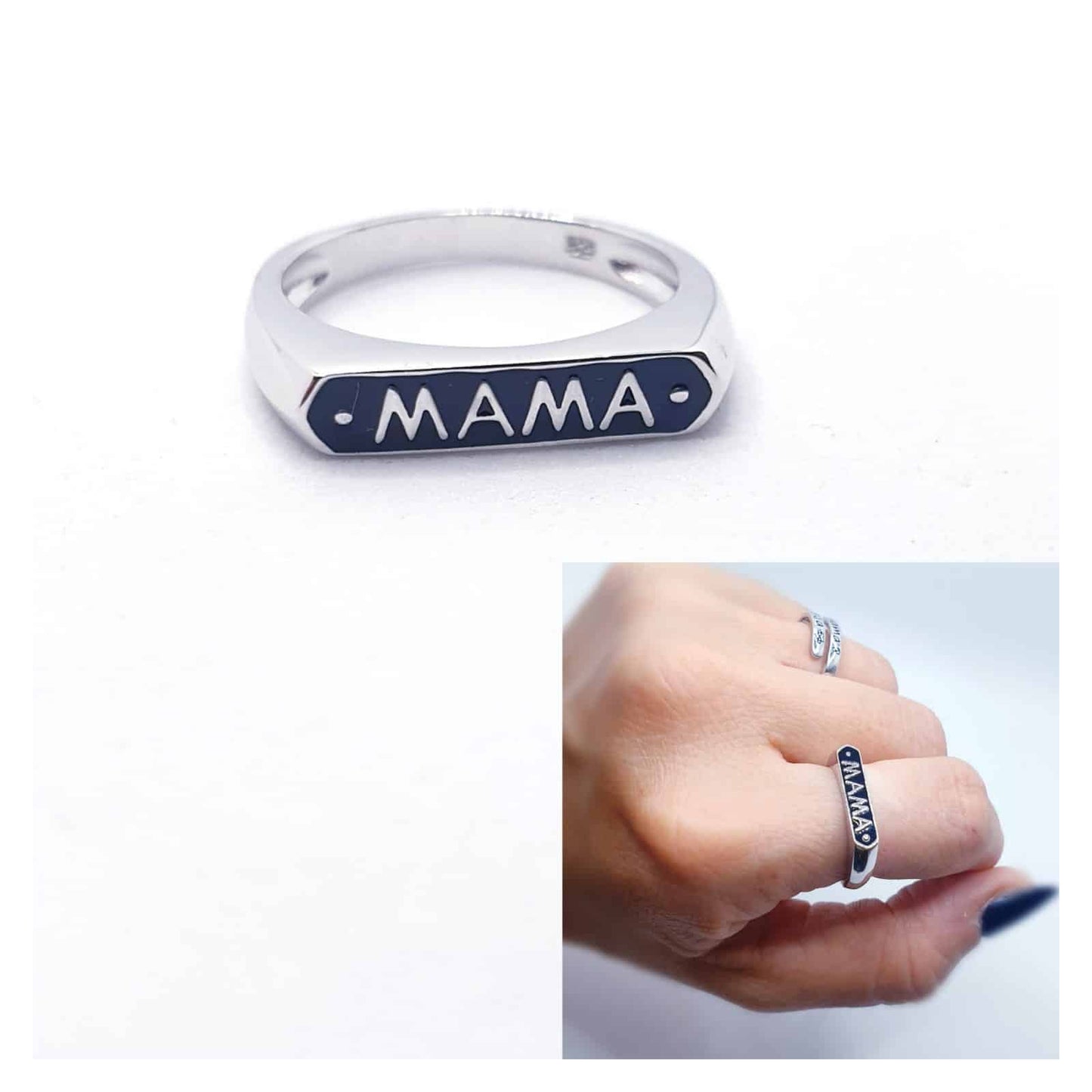 Anillo Mamá negro de plata de ley