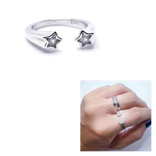 Anillo abierto estrellas de plata de ley