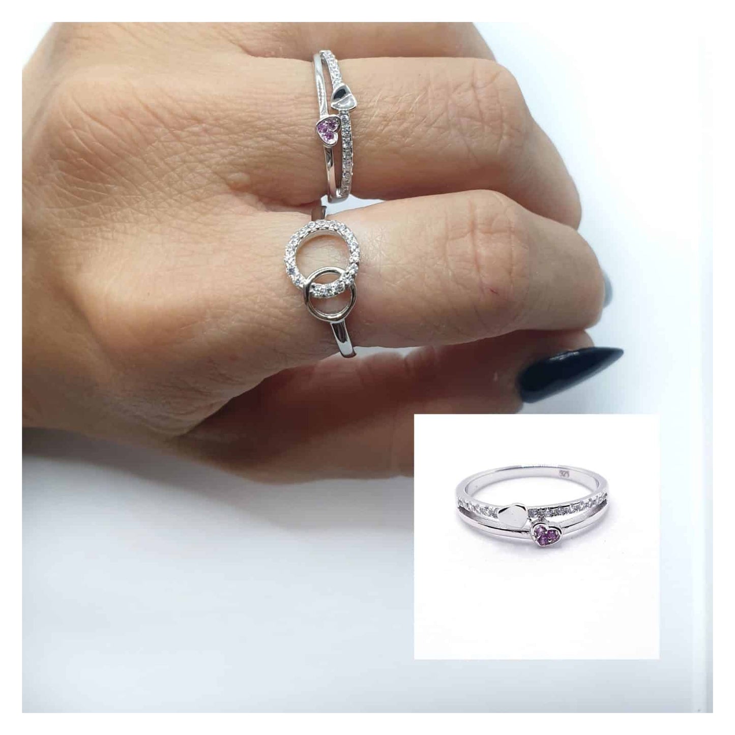 Anillo doble corazones de plata de ley