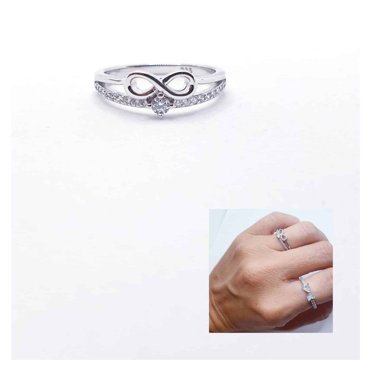 Anillo doble infinito de plata de ley