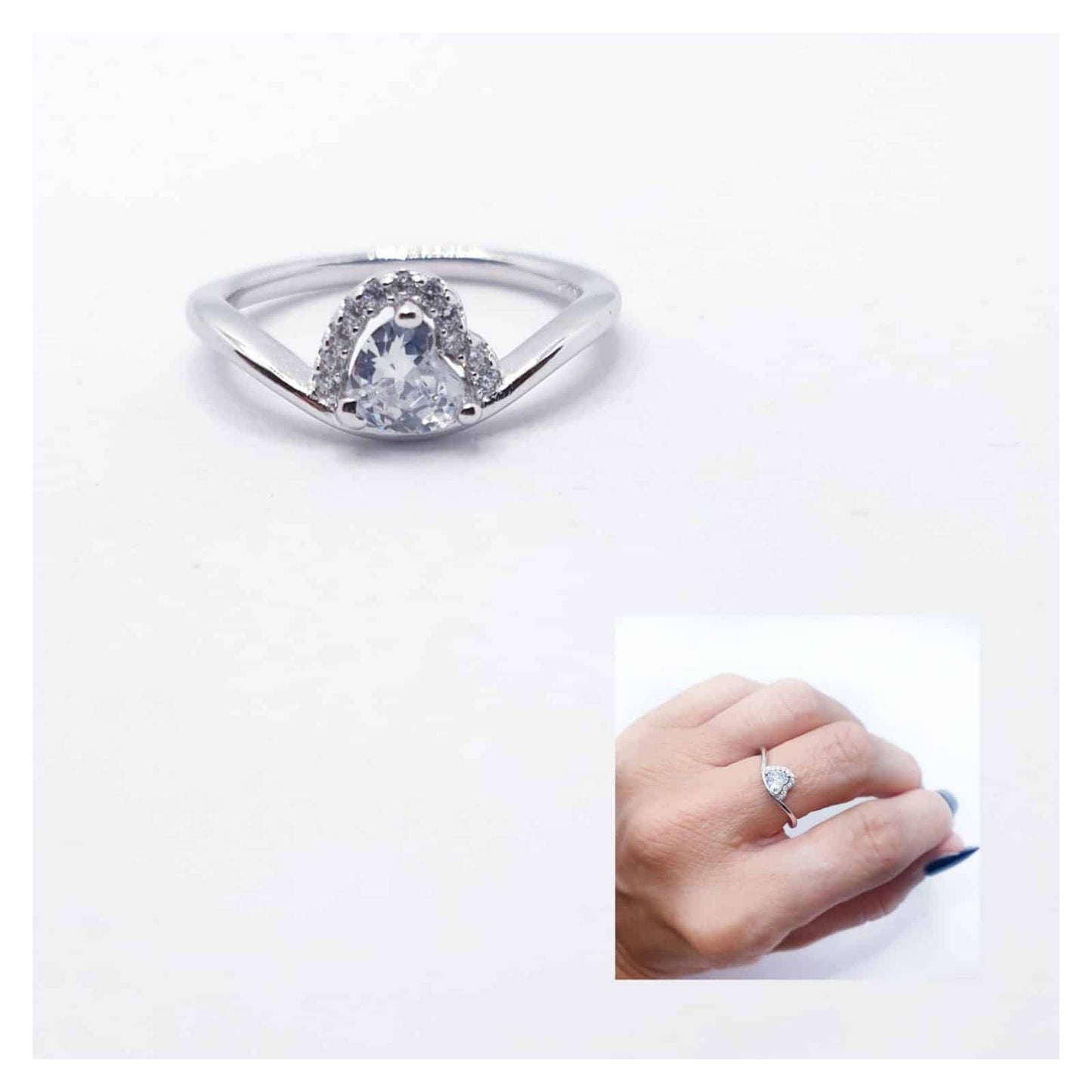 Anillo corazón curva de plata de ley