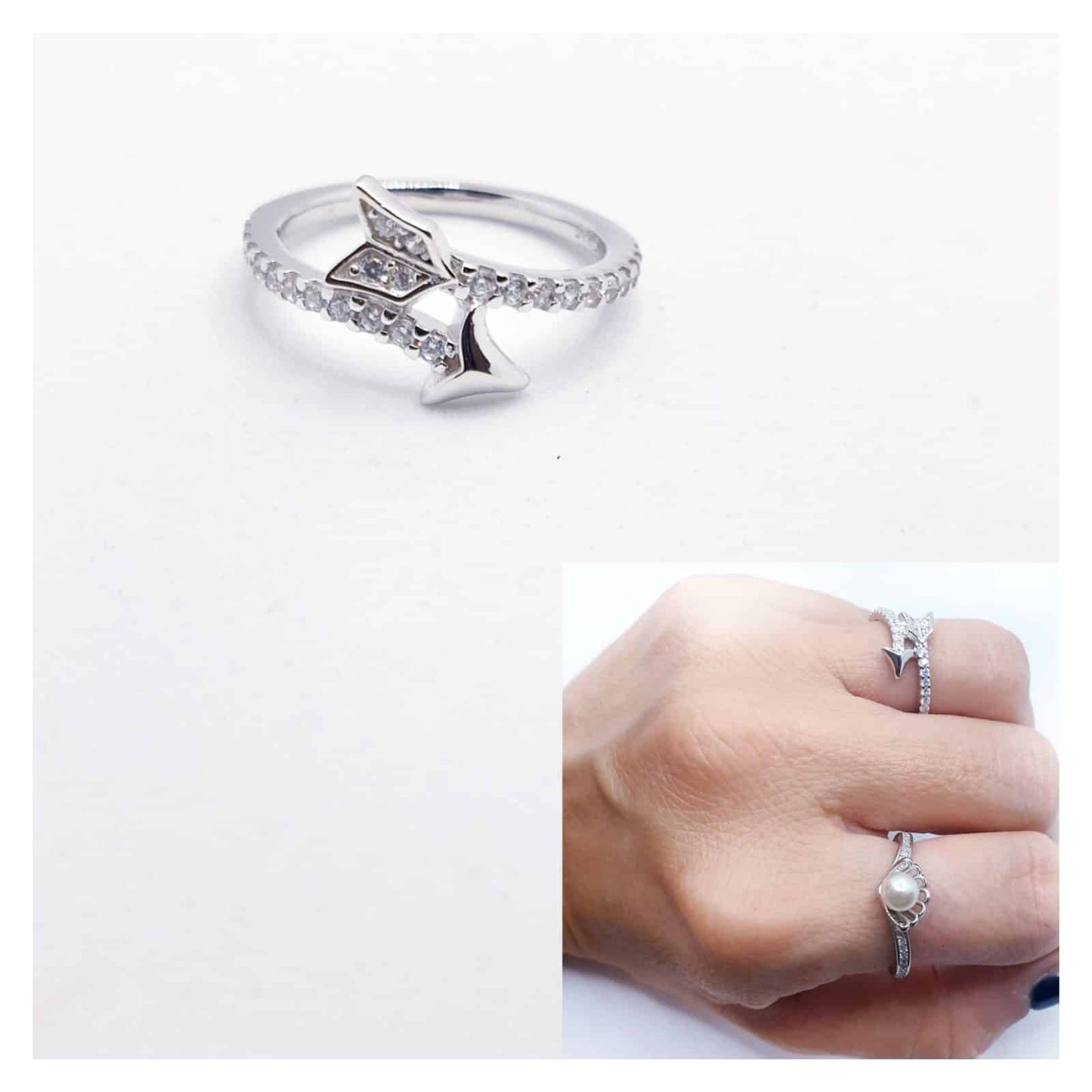 Anillo flecha ajustable de plata de ley