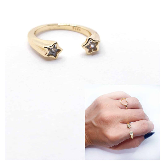 Anillo abierto estrellas oro de 14 quilates