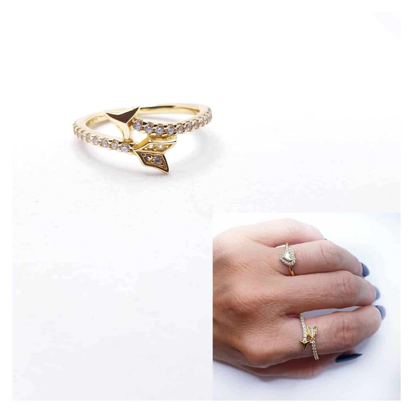 Anillo flecha ajustable oro de 14 quilates