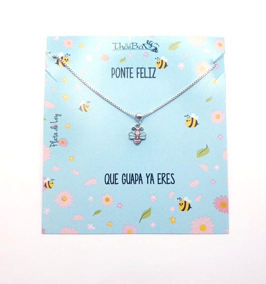 Collar Abeja feliz de plata de ley
