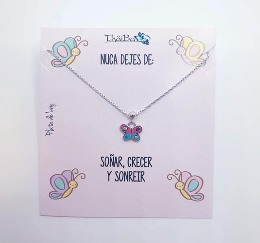 Collar mariposa infantil de plata de ley