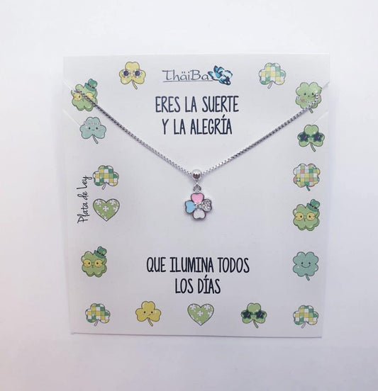 Collar trébol infantil de plata de ley
