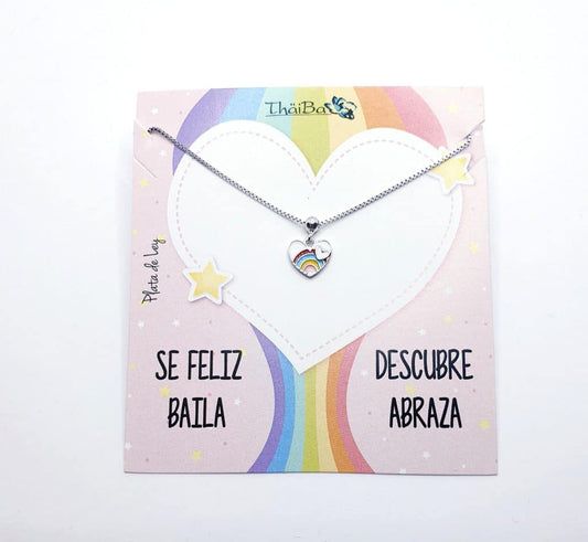 Collar infantil corazón arcoíris de plata de ley
