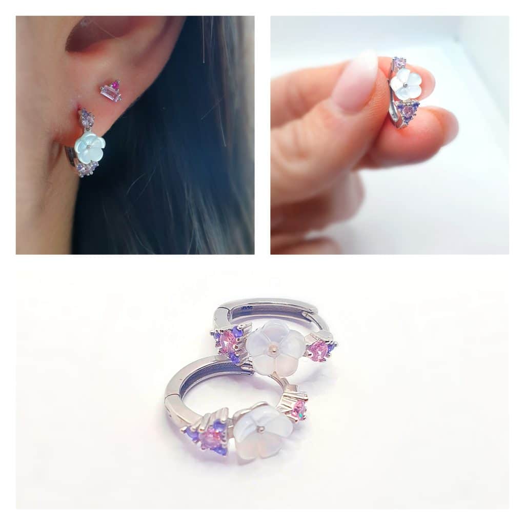 Pendientes flor nácar de plata de ley